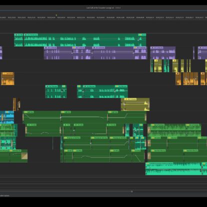 Screenshot of the editing timeline of a scene from "Last Call at the Crusader Loung"